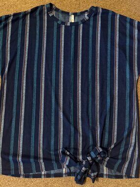 American Curvy Women's Blue Striped Front Tie Shirt Plus Size 4X NWOT Made in US